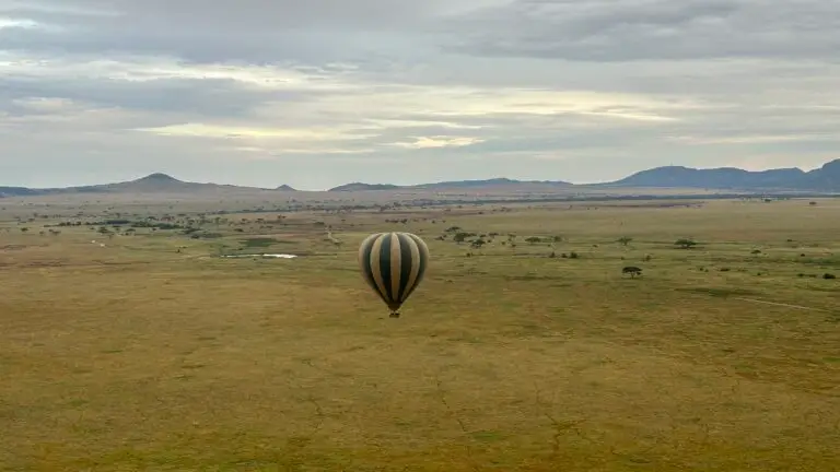 Serengeti Balloon Safari drifting along the endless plains in Tanzania Africa